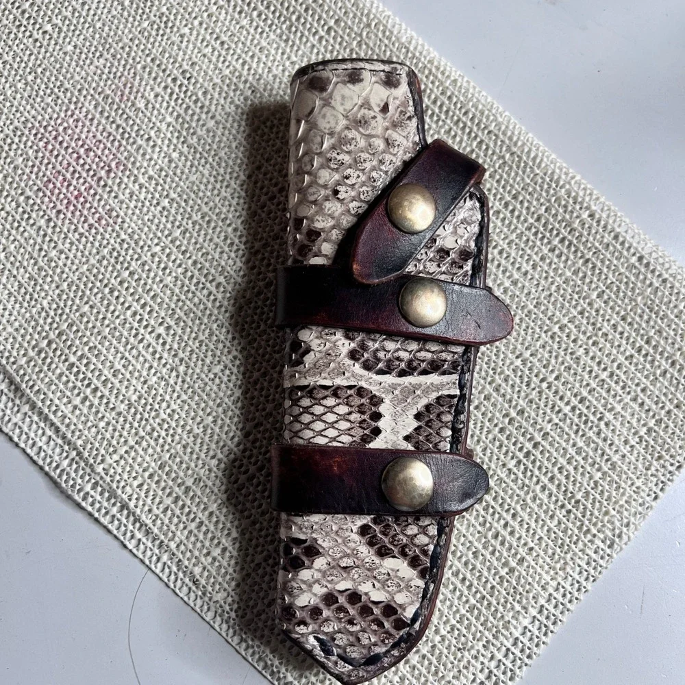 Custom Snake Leather Knife Sheath Fixed Blade Holster Brown Exotic Snakeskin 7in